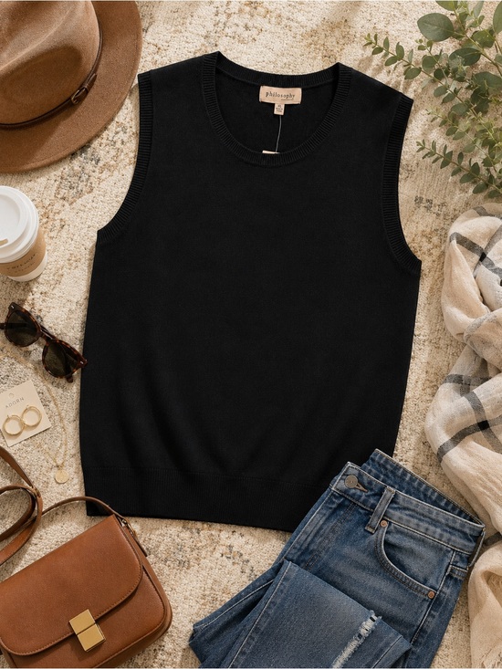 Philosophy Sweaters - Philosophy Black Sleeveless Pullover Sweater Vest XL NWT Classic Layering Top